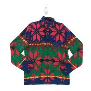 Polo Ralph Lauren Men M Fair Isle Brushed Fleece Sweatshirt Red Blue Oversized